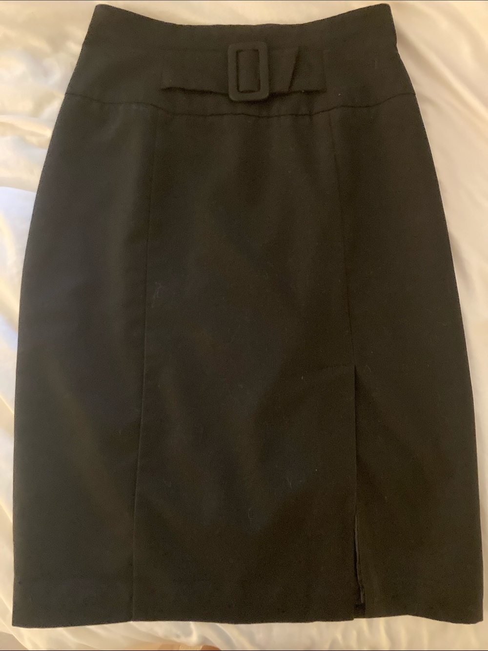 Worthington High-Waisted Black Belted Pencil Skirt with Front Slit